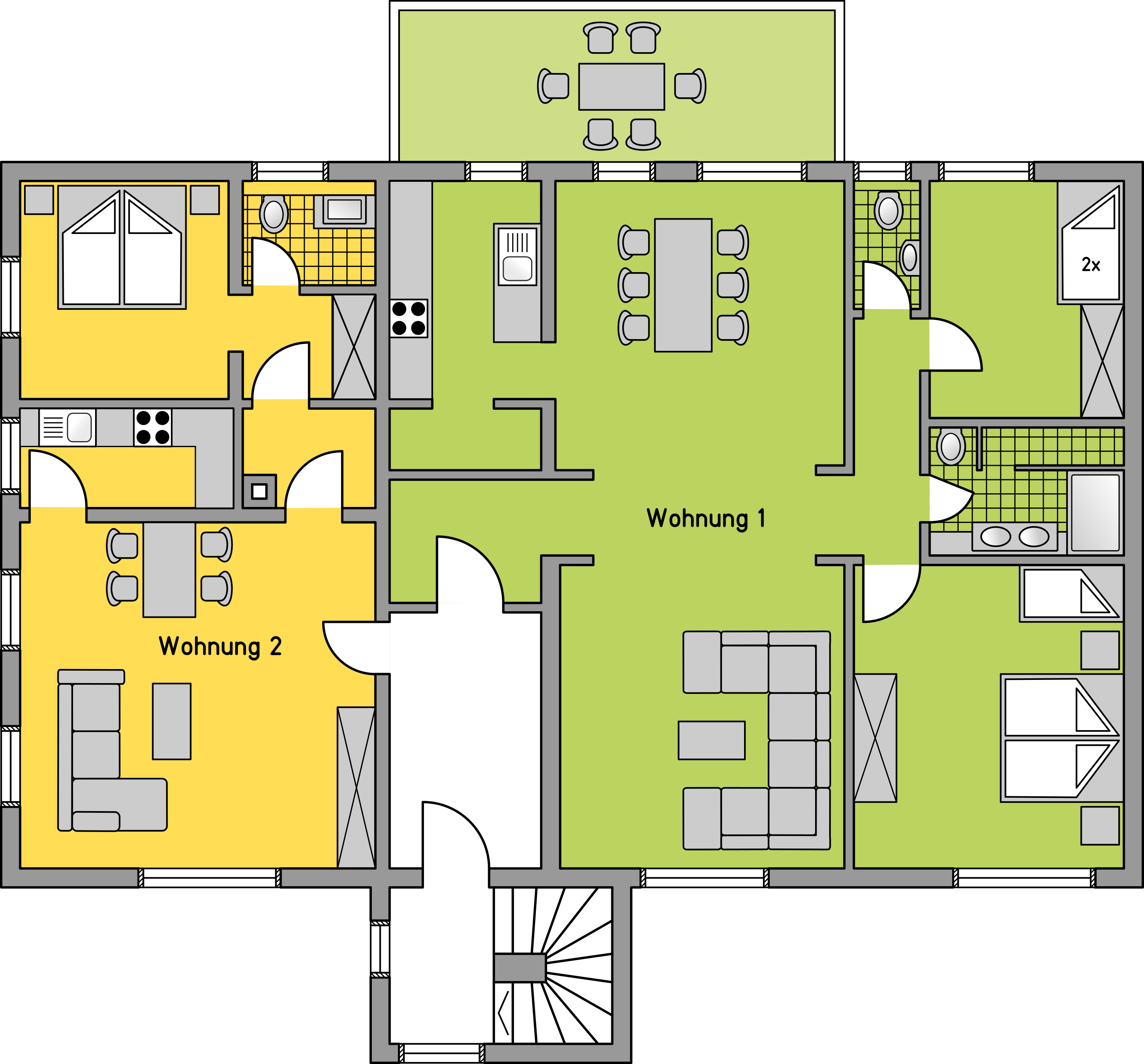 Grundriss Wohnung 1 und Wohnung 2